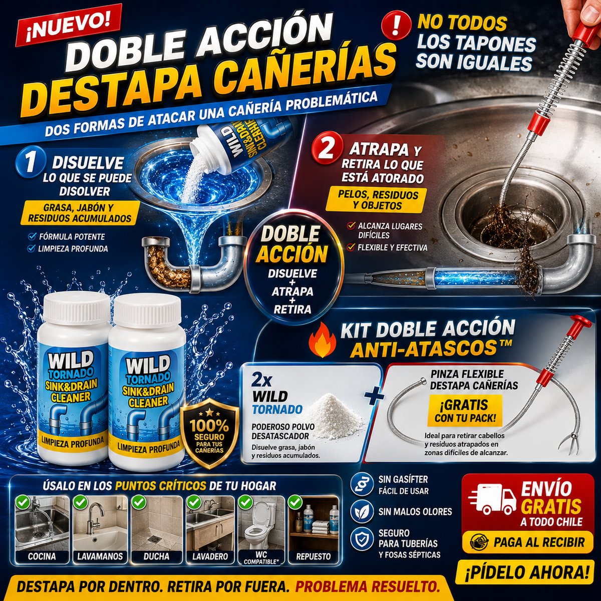 🚨 ¿AGUA LENTA? ACTÚA ANTES DEL TAPÓN 💥 KIT DOBLE ACCIÓN + ENVÍO GRATIS