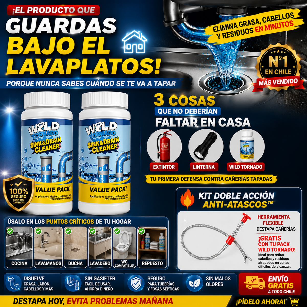 🚨 ¿AGUA LENTA? ACTÚA ANTES DEL TAPÓN 💥 KIT DOBLE ACCIÓN + ENVÍO GRATIS